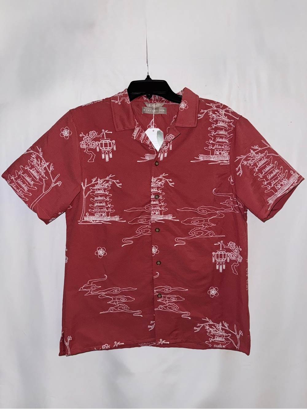 NWT Distortion Short Sleeve Button-Down Embroidered Camp Shirt Size Small